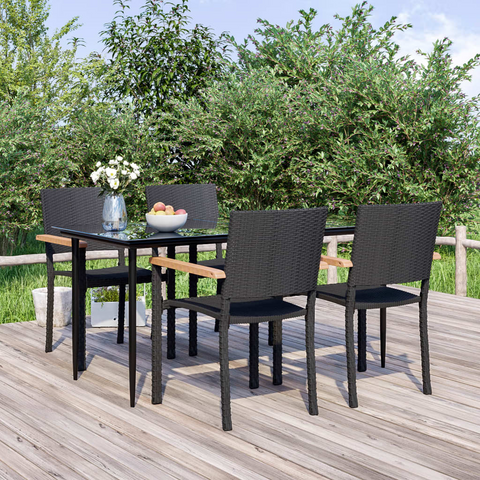 vidaXL 5 Piece Patio Dining Set Black Poly Rattan - Outdoor