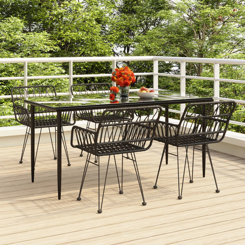 vidaXL 5 Piece Patio Dining Set Black Poly Rattan - Outdoor