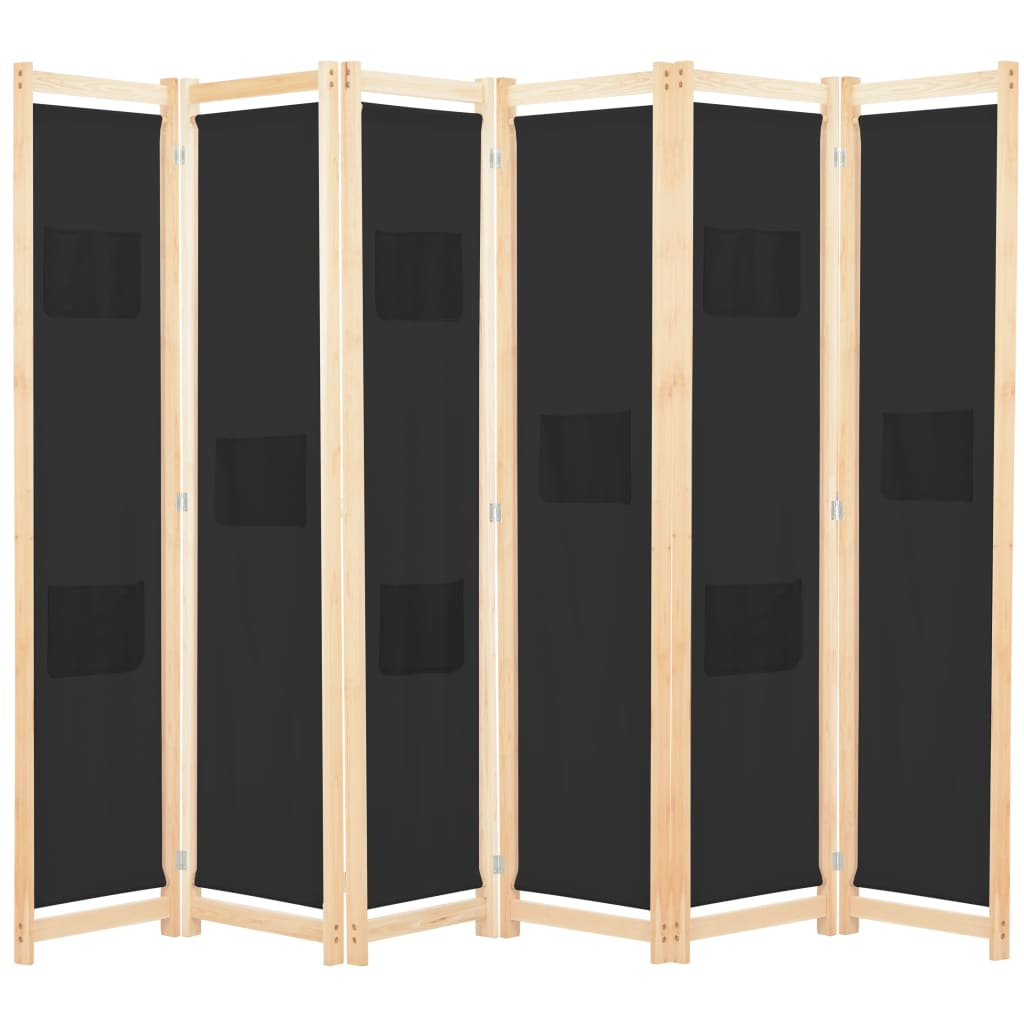 vidaXL 6-Panel Room Divider Black 94.5"x66.9"x1.6" Fabric - WhatYouNeedSales