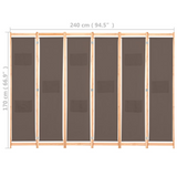 vidaXL 6-Panel Room Divider Brown 94.5"x66.9"x1.6" Fabric - WhatYouNeedSales