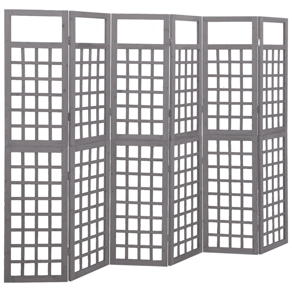 vidaXL 6-Panel Room Divider/Trellis Solid Fir Wood Gray 95.5"x70.9" - WhatYouNeedSales