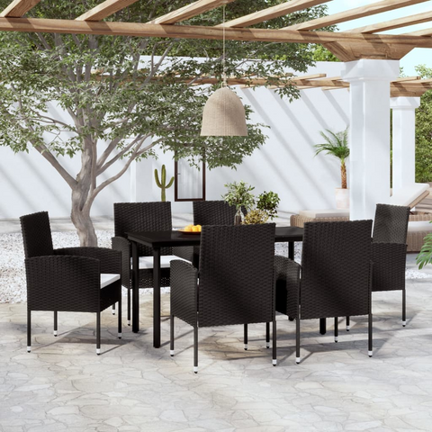 vidaXL 7 Piece Patio Dining Set Black - Elegant Outdoor