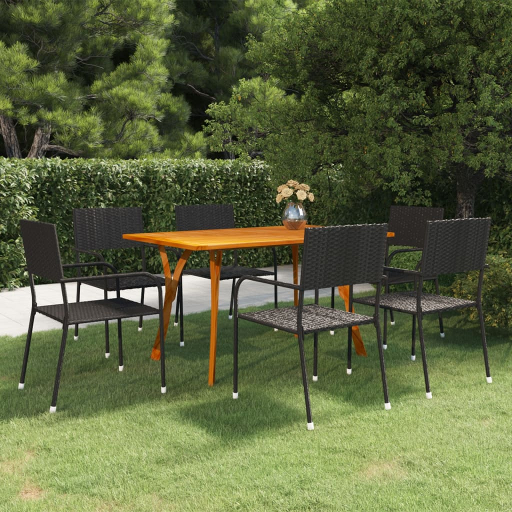 vidaXL 7 Piece Patio Dining Set Black - Outdoor Furniture