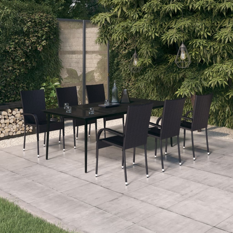 vidaXL 7 Piece Patio Dining Set Black - Outdoor Furniture