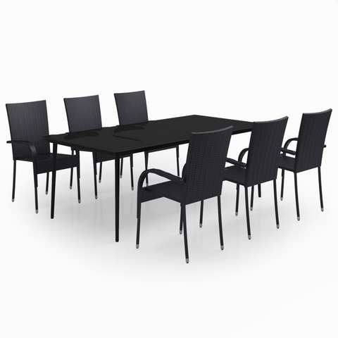 vidaXL 7 Piece Patio Dining Set Black - Outdoor Furniture