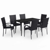 vidaXL 7 Piece Patio Dining Set Black - Outdoor Furniture