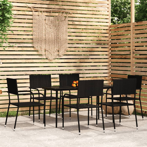 vidaXL 7 Piece Patio Dining Set Black - Outdoor Furniture