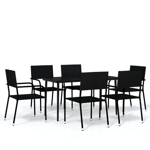 vidaXL 7 Piece Patio Dining Set Black - Outdoor Furniture