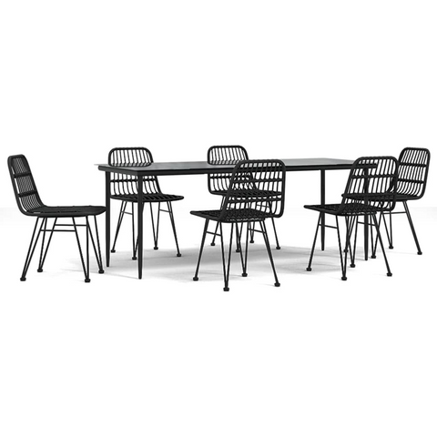 vidaXL 7 Piece Patio Dining Set Black Poly Rattan - Durable