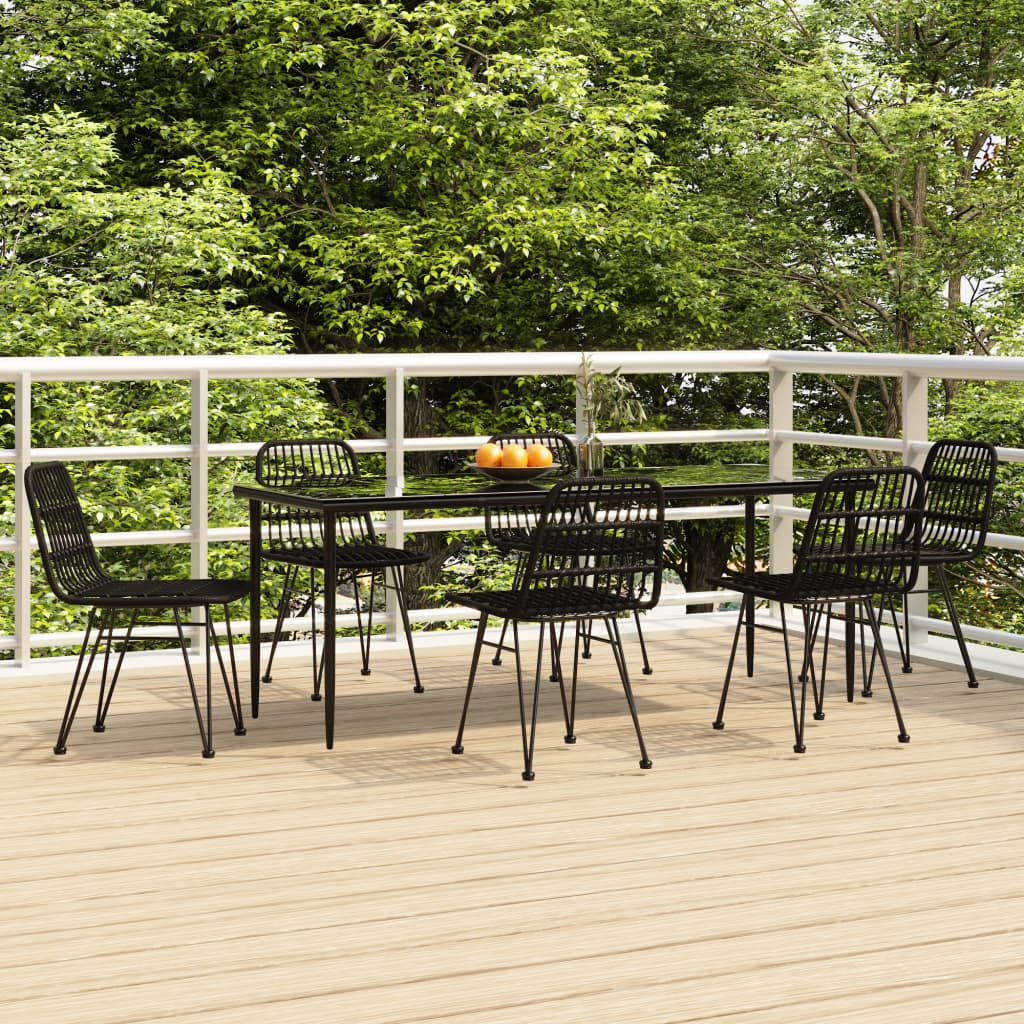 vidaXL 7 Piece Patio Dining Set Black Poly Rattan - Durable