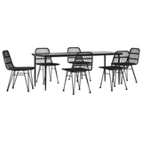 vidaXL 7 Piece Patio Dining Set Black Poly Rattan - Durable