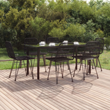 vidaXL 7 Piece Patio Dining Set | Black Poly Rattan