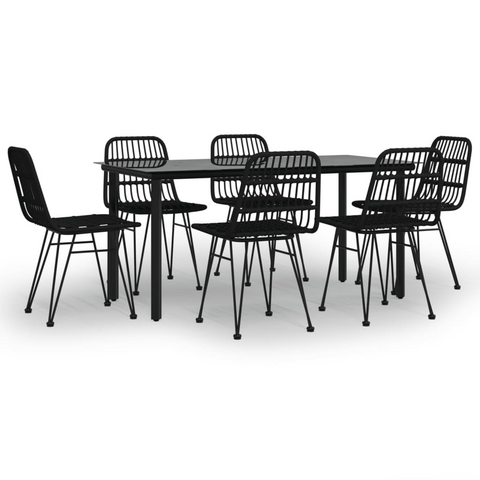 vidaXL 7 Piece Patio Dining Set | Black Poly Rattan