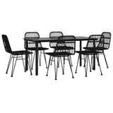 vidaXL 7 Piece Patio Dining Set | Black Poly Rattan