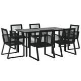 vidaXL 7 Piece Patio Dining Set Black PVC Rattan - Outdoor