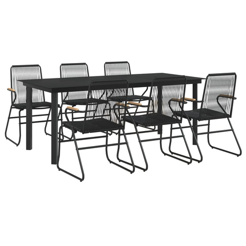 vidaXL 7 Piece Patio Dining Set Black PVC Rattan - Outdoor