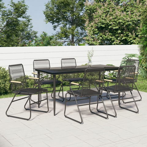 vidaXL 7 Piece Patio Dining Set Black PVC Rattan - Stylish