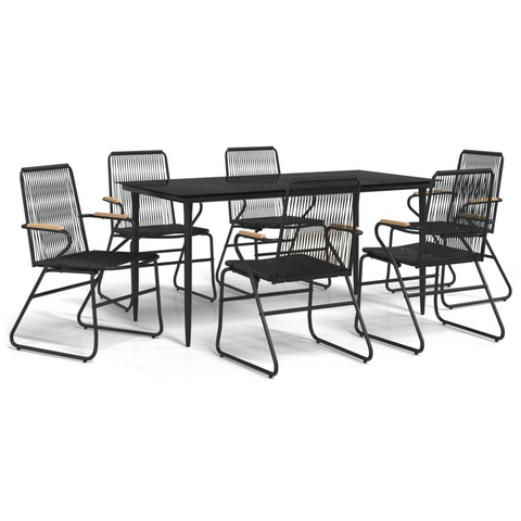 vidaXL 7 Piece Patio Dining Set Black PVC Rattan - Stylish