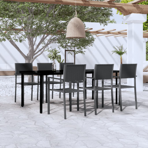 vidaXL 7 Piece Patio Dining Set Black - Sturdy Steel Frame