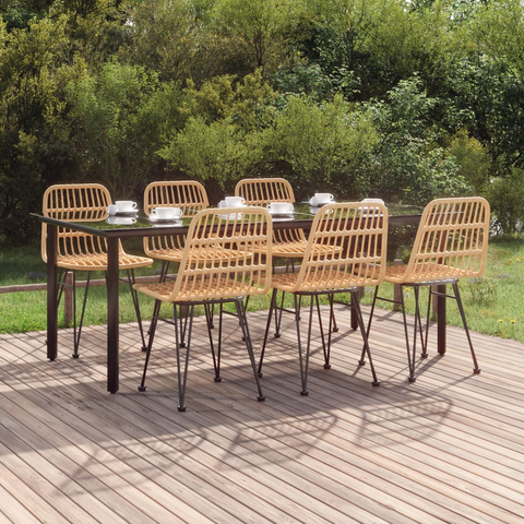 vidaXL 7 Piece Patio Dining Set Poly Rattan - Weather