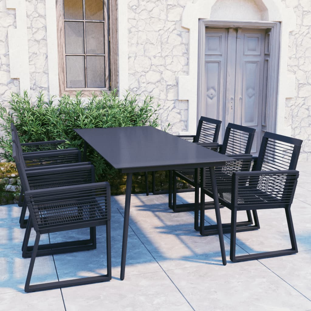 vidaXL 7 Piece Patio Dining Set PVC Rattan Black - Black