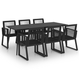 vidaXL 7 Piece Patio Dining Set PVC Rattan Black - Black