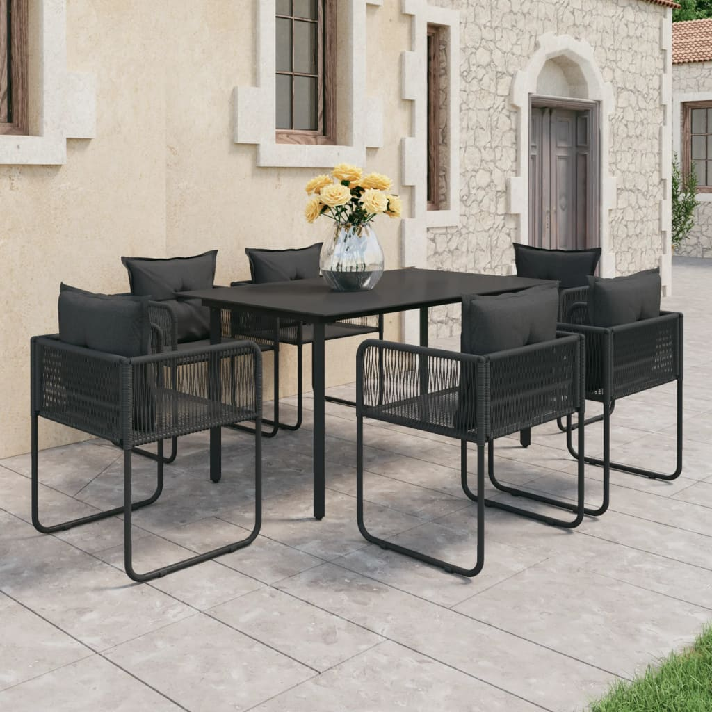 vidaXL 7 Piece Patio Dining Set PVC Rattan Black - Outdoor