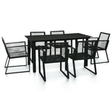 vidaXL 7 Piece Patio Dining Set PVC Rattan Black - Stylish