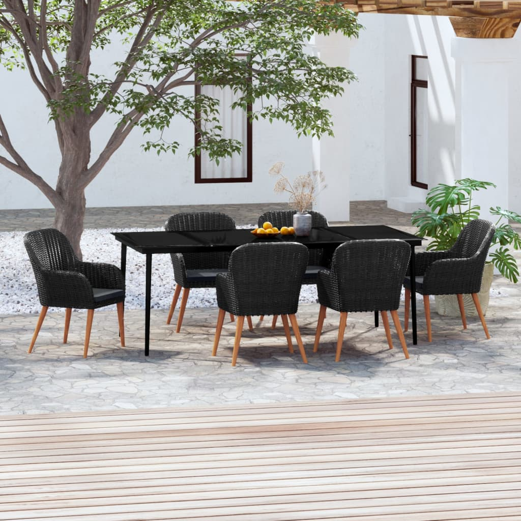 vidaXL 7 Piece Patio Dining Set with Cushions Black