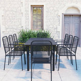 vidaXL 9 Piece Patio Dining Set Black Glass and Steel