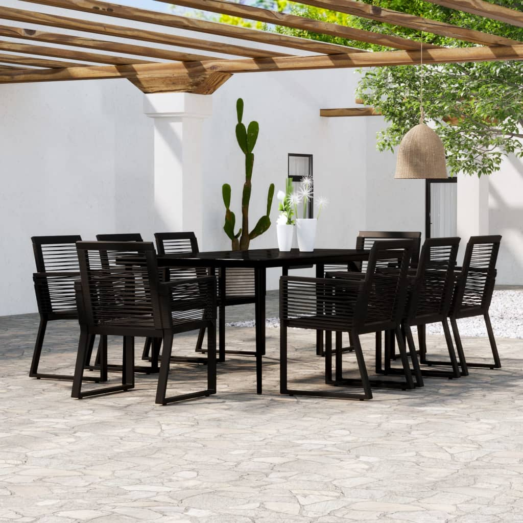 vidaXL 9 Piece Patio Dining Set Black - Outdoor Furniture