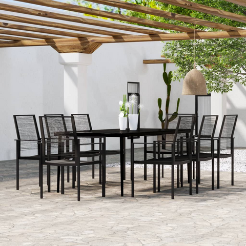 vidaXL 9 Piece Patio Dining Set Black - Outdoor Furniture