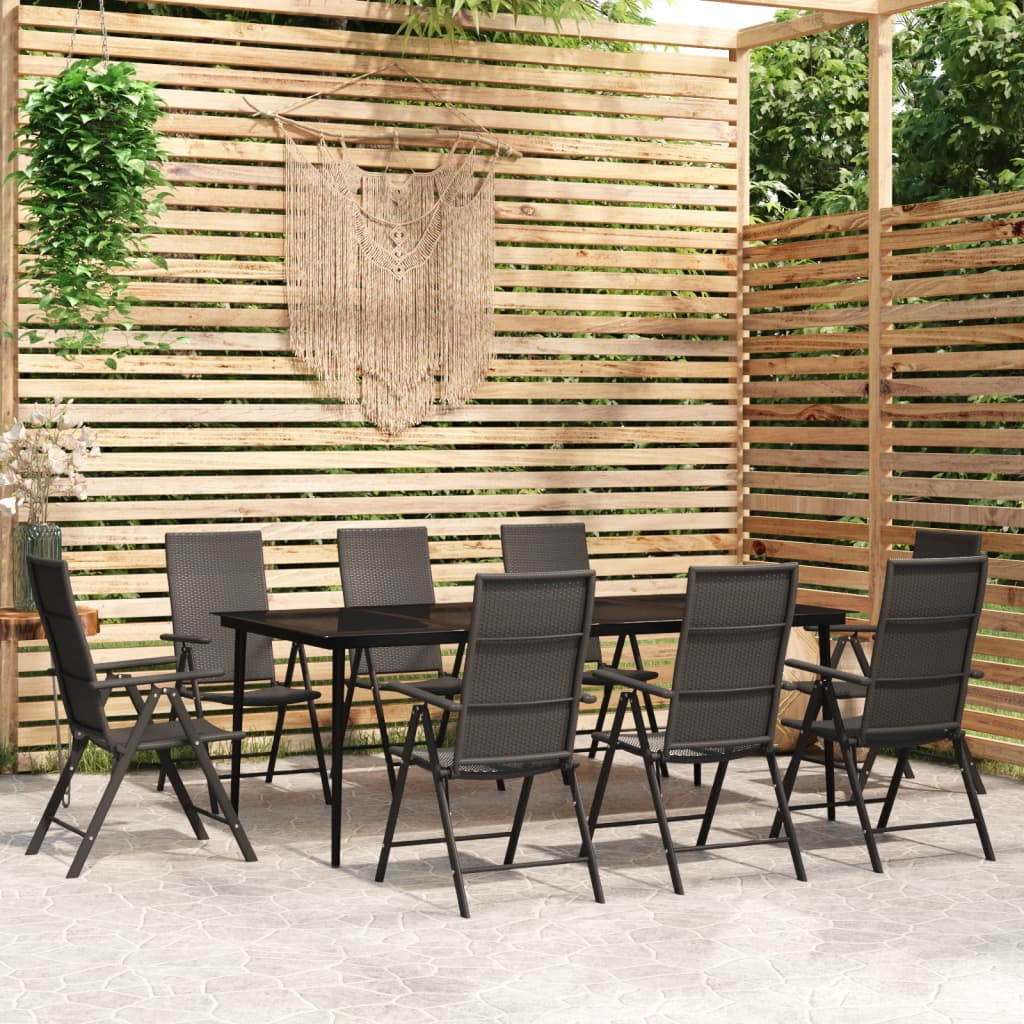 vidaXL 9 Piece Patio Dining Set Black - Outdoor Furniture