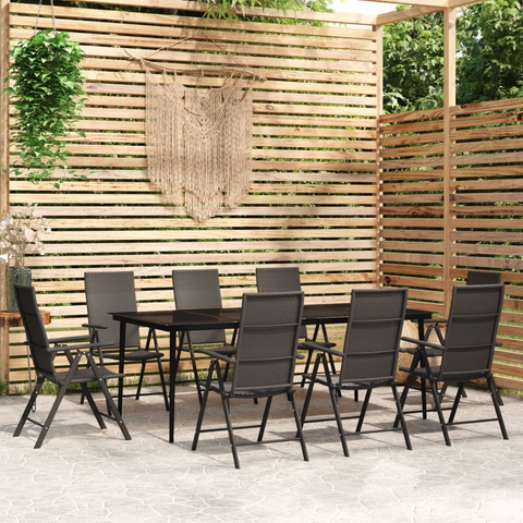 vidaXL 9 Piece Patio Dining Set Black - Outdoor Furniture