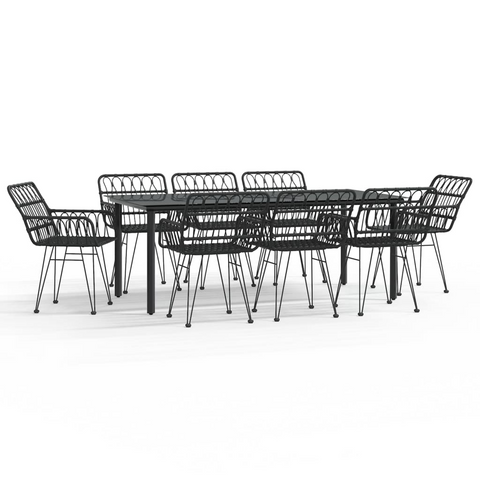 vidaXL 9 Piece Patio Dining Set - Black Poly Rattan