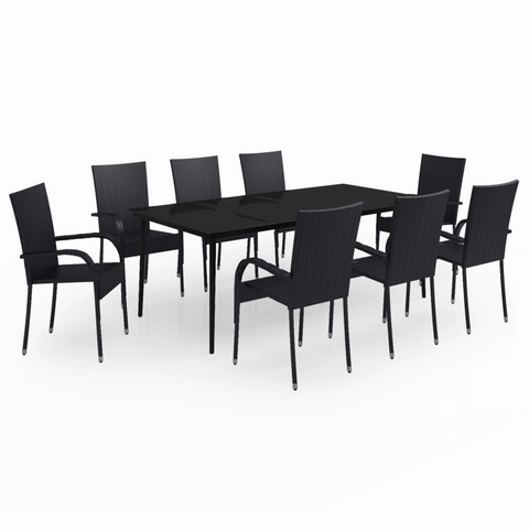 vidaXL 9 Piece Patio Dining Set Black - Sturdy and Stylish