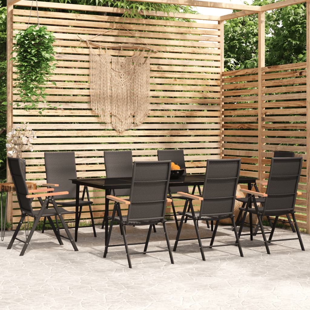 vidaXL 9 Piece Patio Dining Set Black - Sturdy and Stylish