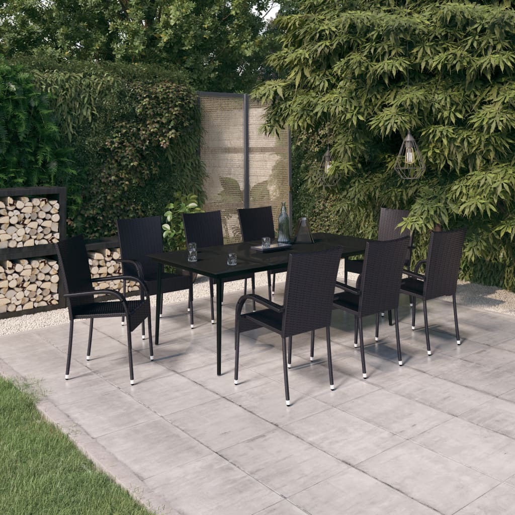 vidaXL 9 Piece Patio Dining Set Black - Sturdy and Stylish