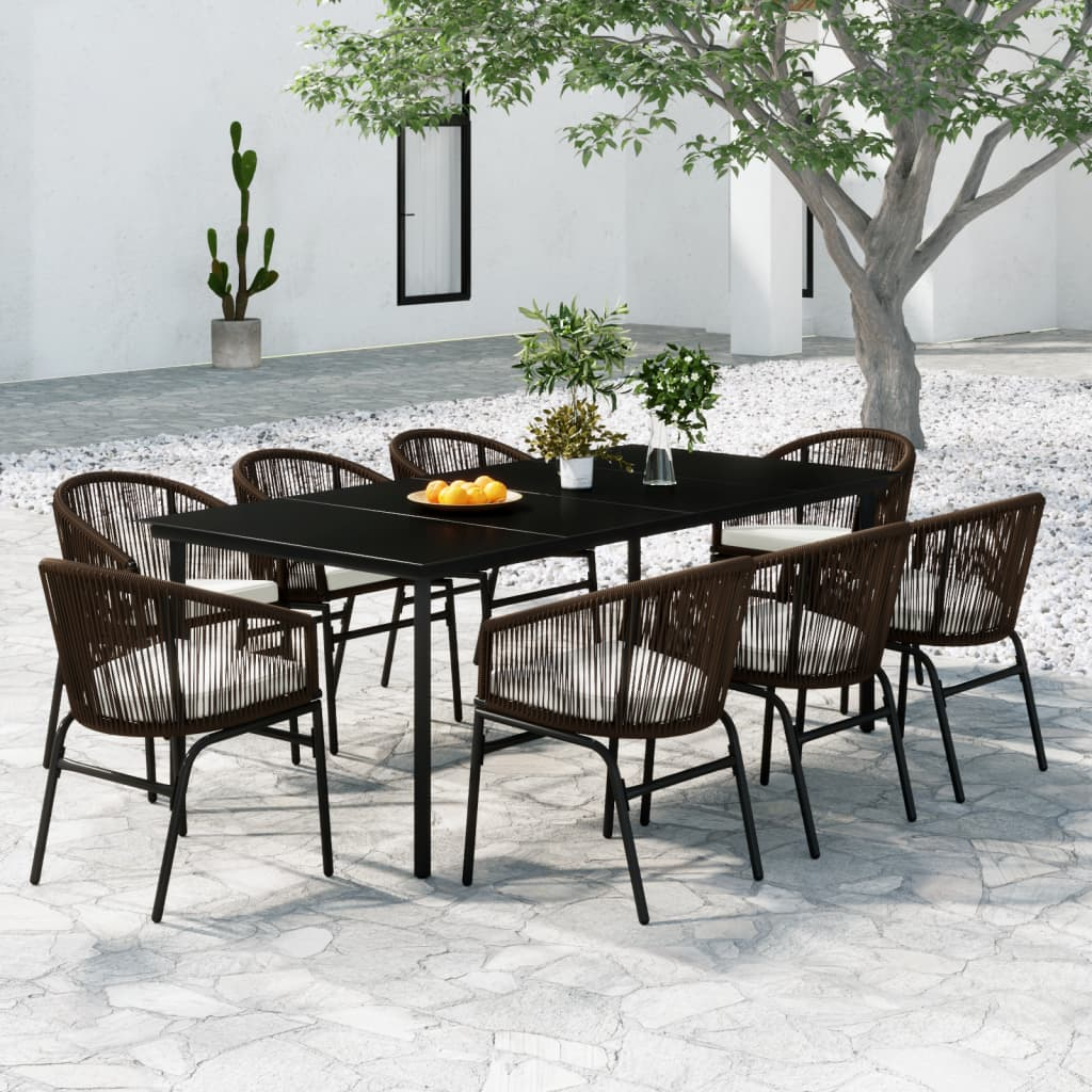 vidaXL 9 Piece Patio Dining Set Brown - Outdoor Furniture