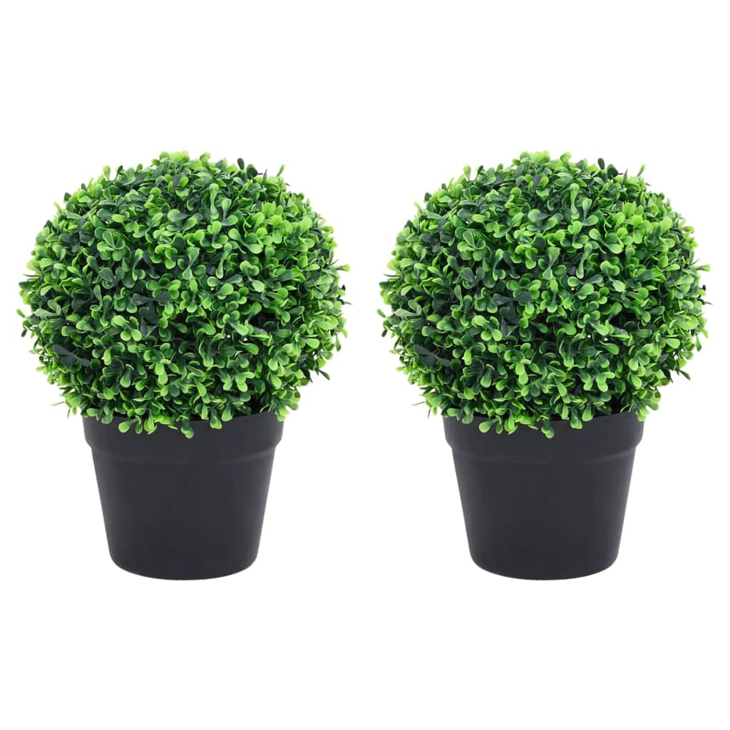 vidaXL Artificial Boxwood Plants 2 pcs with Pots Ball Shaped Green 10.6" - WhatYouNeedSales