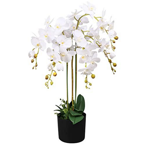 vidaXL Artificial Orchid Plant with Pot 29.5" White, 244425 - WhatYouNeedSales