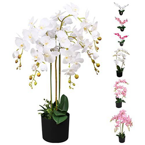 vidaXL Artificial Orchid Plant with Pot 29.5" White, 244425 - WhatYouNeedSales