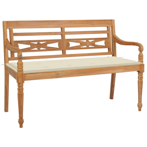 vidaXL Batavia Bench with Cream Cushion 47.2" Solid Teak Wood - WhatYouNeedSales