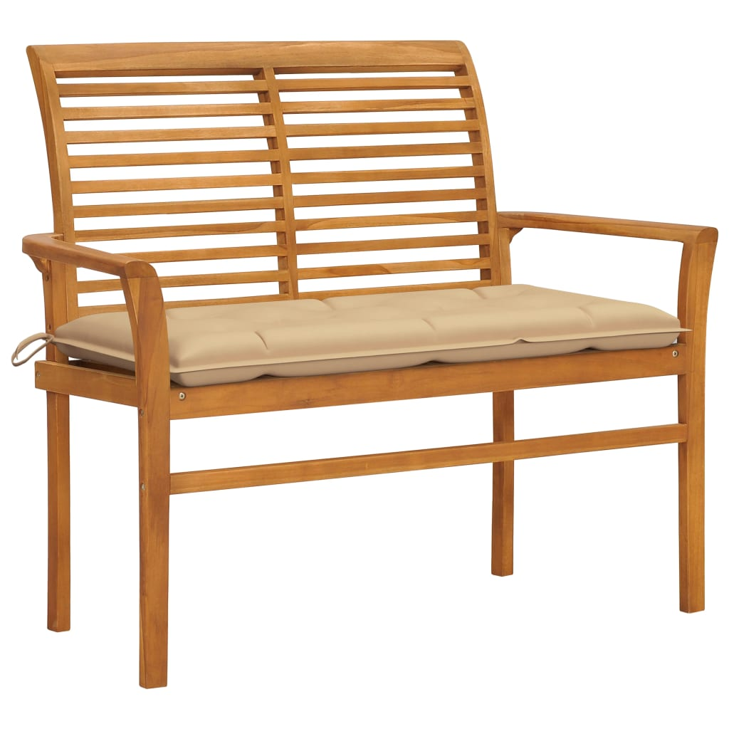 vidaXL Patio Bench with Beige Cushion 44.1" Solid Teak Wood - WhatYouNeedSales