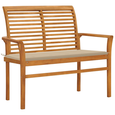 vidaXL Patio Bench with Beige Cushion 44.1" Solid Teak Wood - WhatYouNeedSales