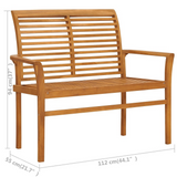 vidaXL Patio Bench with Beige Cushion 44.1" Solid Teak Wood - WhatYouNeedSales