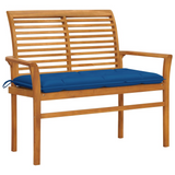 vidaXL Patio Bench with Blue Cushion 44.1" Solid Teak Wood - WhatYouNeedSales