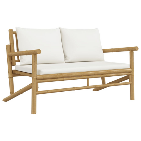 vidaXL Patio Bench with Cream White Cushions Bamboo - WhatYouNeedSales