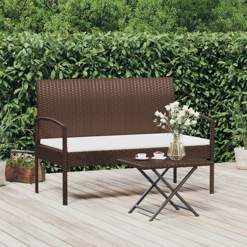 vidaXL Patio Bench with Cushion Brown 41.3" Poly Rattan - WhatYouNeedSales