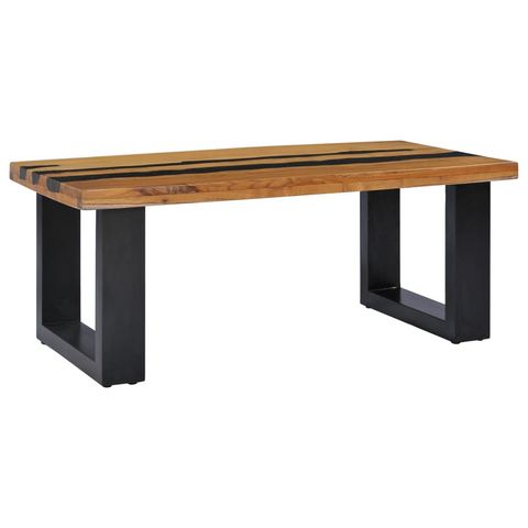 vidaXL Coffee Table 39.3"x19.6"x15.7" Solid Teak Wood and Lava Stone - WhatYouNeedSales